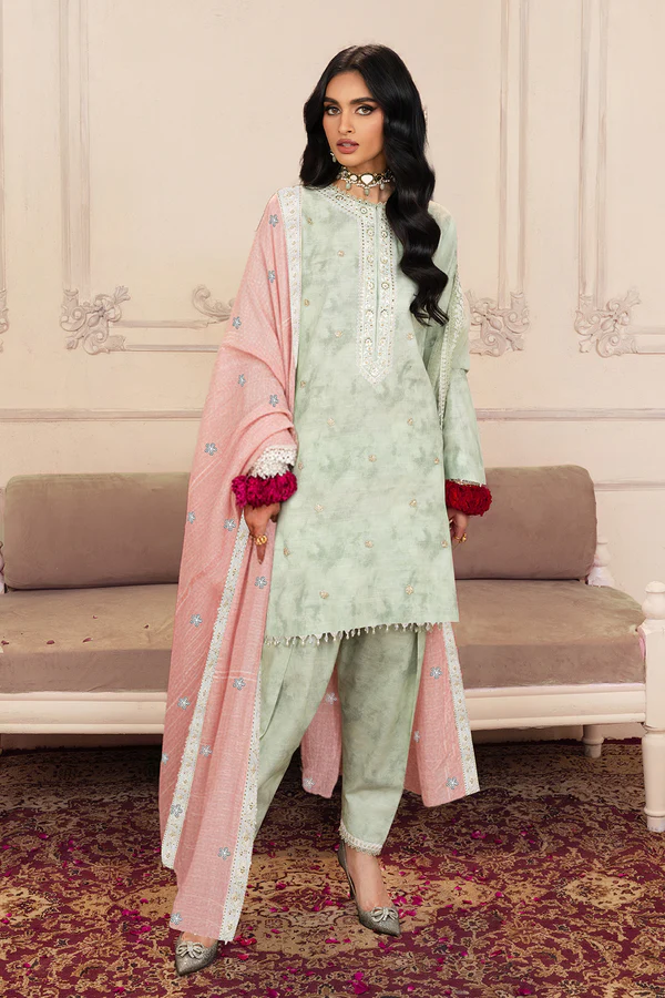 3 Pc Khaddar Suit - Embroidered Dyed Shawl - Image 3