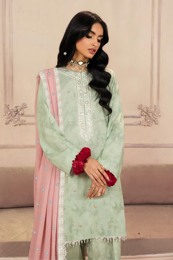 3 Pc Khaddar Suit - Embroidered Dyed Shawl - Image 4