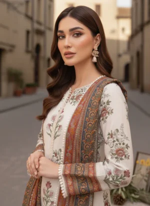 Printed - 3 Pc Slub Karandi Suit