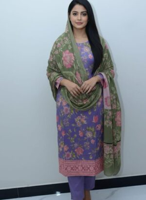 Floral Lawn Set with Sage Green Dupatta