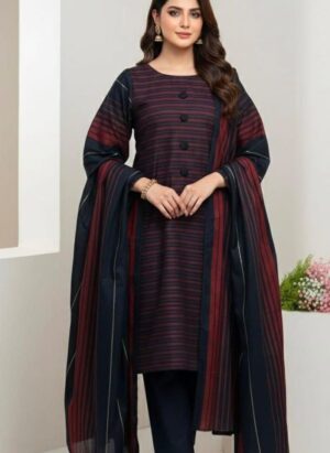 Charcoal & Maroon Yarn-Dyed 3-Piece