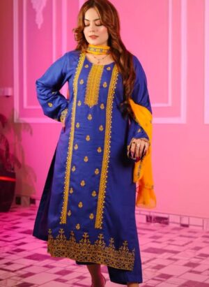 Contrast Mustard & Blue Festive Suit