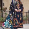 Navy Blue Embroidered Lawn Suit with Vibrant Floral Dupatta
