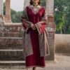 Deep Maroon Embroidered Lawn with Royal Shawl Dupatta