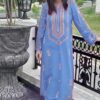 ​Classic Blue Kurta with Copper Paisley Embroidery & Matching Trousers