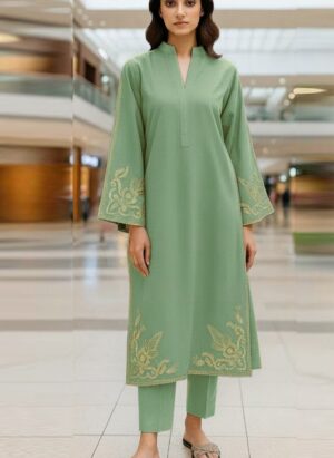 Pistachio Mint Co-ord Set: Tonal Embroidery Edition