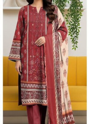 ​Maroon Floral Printed 3-Piece Unstitched Lawn Suit