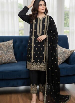 Heavy Embroidered Lawn Suit with Matching Trousers