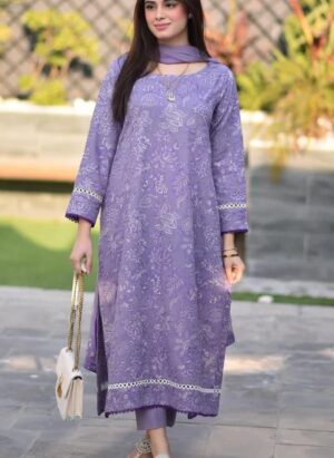 Lavender Dream Floral 3PC – All-Over Print with Soft Lawn Dupatta