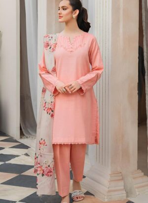 Pastel Pink 3-Piece Lawn Collection – Embroidered Neckline & Printed Dupatta